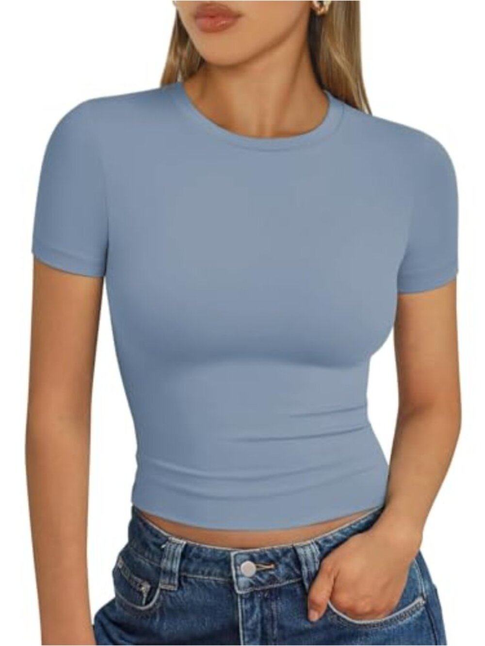 Womens Slim Fit Short Sleeve Crop Top Y2K Basic Going Out Tee